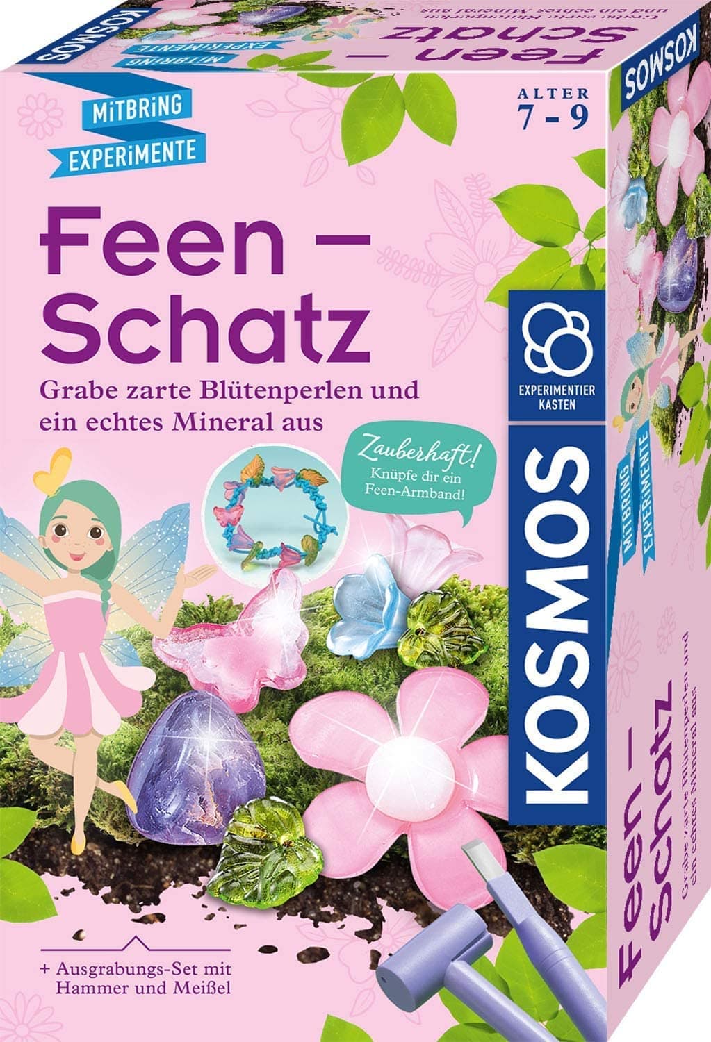 KOSMOS 657857 Feen-Schatz - Ausgrabungs-Set, Für Feen und Elfen-Fans, Entdecke den magischen Schatz mit Perlen für EIN Armband und Blüten-Haargummi, Für Kinder ab 7 21 x 13 x 5.5 cm