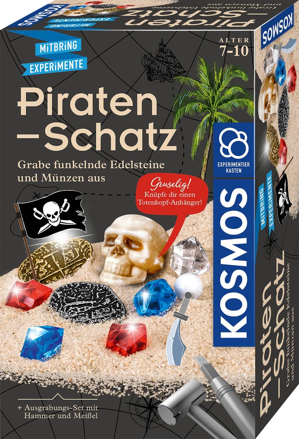 KOSMOS 657888 Piraten-Schatz Experimentierset, Ausgrabungs-Set für Kinder ab 7 Jahren, Schatzsucher, Fundstücke, Gipsblock, Geologie, Mitbringsel, Geschenk Piratenschatz