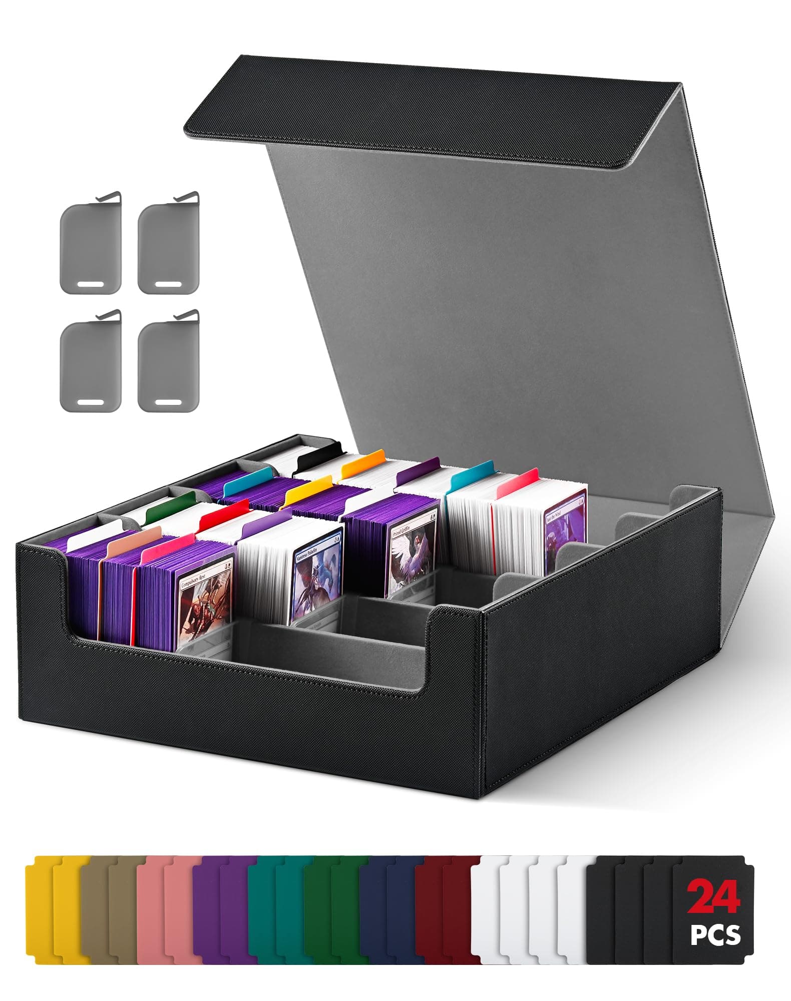 UAONO Kartenaufbewahrungsbox für Trading Cards, 2400+ MTG Commander Deck Box mit 24pcs bunten Teilern, Kartenetui passend für Magic TCG PTCG Spielkarten(schwarz und grau) 2400+ Schwarz Angebot bei HelloDeals