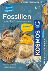 KOSMOS 657918 Fossilien Ausgrabungs-Set, Grabe echte Versteinerungen und Bernstein selbst aus, mit Hammer und Meißel, Experimentierset für Kinder ab 7 Jahre Angebot bei HelloDeals