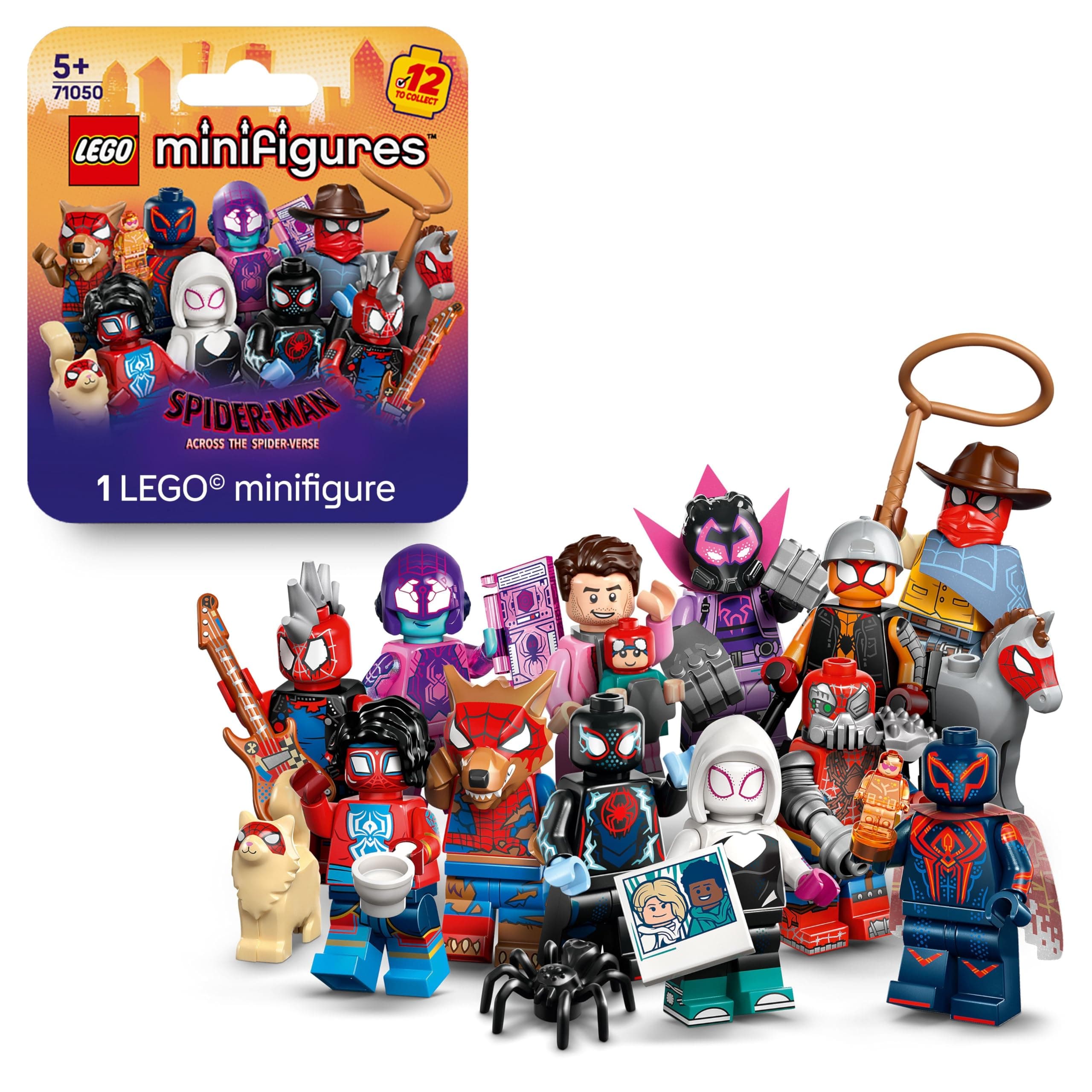 LEGO Minifigures Spider-Man: Across The Spider-Verse - 1 von 12 Spielzeugen mit Zubehör – Miles Morales & Gwen Stacy Figuren – Geschenk für Jungen und Mädchen ab 5 Jahren – Überraschungsbox - 71050