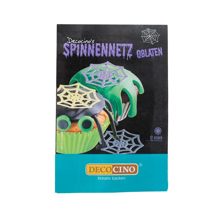 DECOCINO Halloween Oblaten Spinnennetze mit 3D-Effekt (12 Stk.) - Torten-Deko Kuchen-Deko Muffin-Deko Cupcake-Deko - Halloween-Deko aus Esspapier Spinnennetz neu