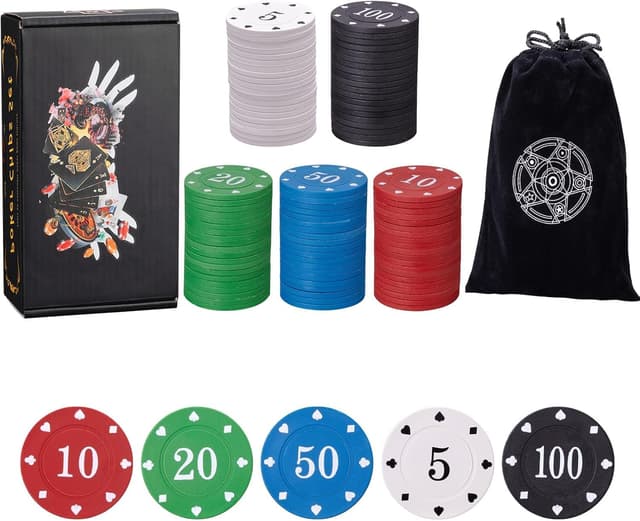 LHTHT 100PCS Pokerchips,Pokerkoffer Schwarze Samttasche,Pokerset,5 farbige Zählzähler.