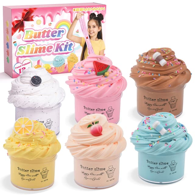 6er-Pack Butter-Slime-Set für Kinder – Duftendes DIY-Schleim-Spielzeug für Mädchen & Jungen ab 3 4 5 6 7 8 9 10 11 12 Jahren – Süßes Preppy-Zubehör – Geschenkidee für Teenager, Geburtstage, Party-Mitg