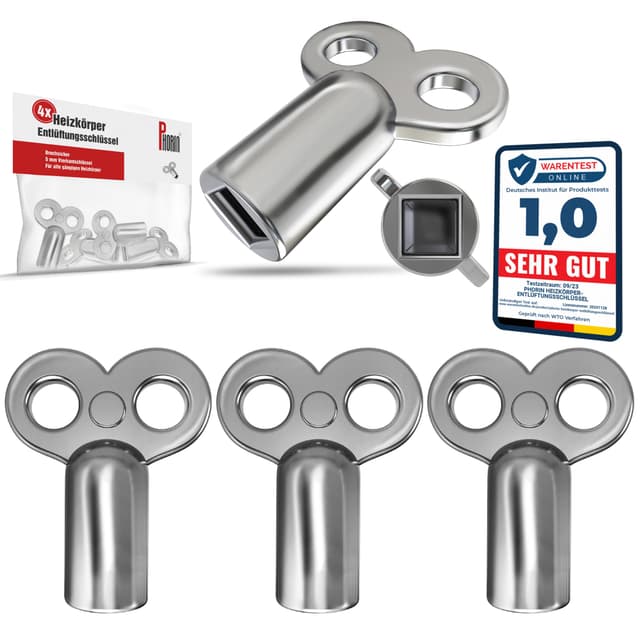Phorin® 4x Heizungsentlüftungsschlüssel - Universal für alle Heizkörper - 5 mm Robuster und Stabiler Entlüfter 4 Stück
