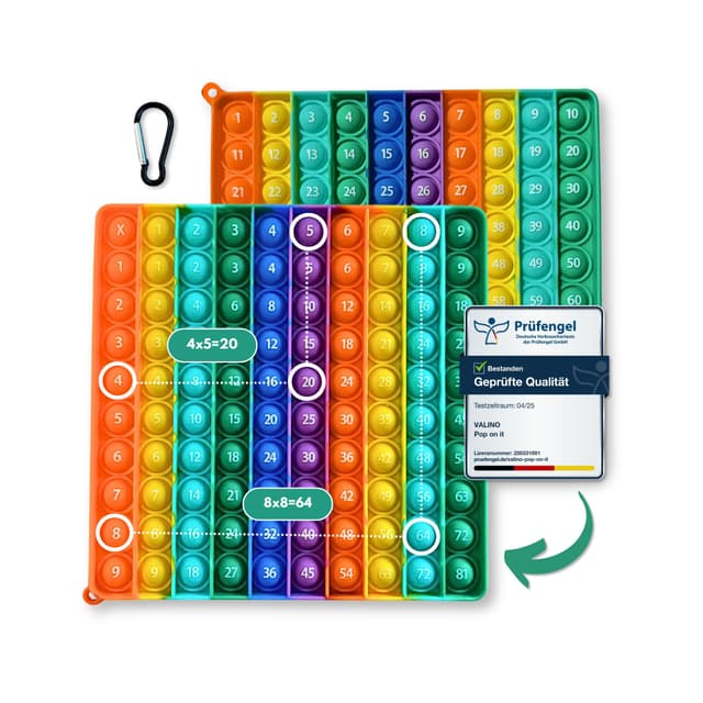 PopIt 2 in 1 Multiplikationsbrett und Hundertertafel - 1x1 Lernen Spiel für Montessori - XXL Pop On It Fidget Toy Rechner