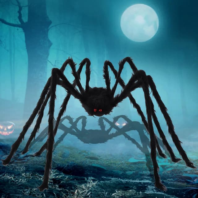JOLCEEY Halloween Riesiges Spinnen, 1,5m Halloween Große Schwarze Haarige Gefälschte Spinne Dekorationen für Gartenpartys, Spukhäuser, Gruselzonen
