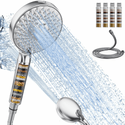 SR SUN RISE Duschkopf mit Filter，9 Strahlarten Duschkopf mit Schlauch，Handbrause mit 4 Duschfilter，Hochdruck Handbrause mit 20 Schichten Filtrierung für Hartes Wasser，Rest-Chlor，Schwermetall，Bakterien Vier-Kartuschen-Kombination Chrom 9 Strahlarten Schlau Angebot bei HelloDeals