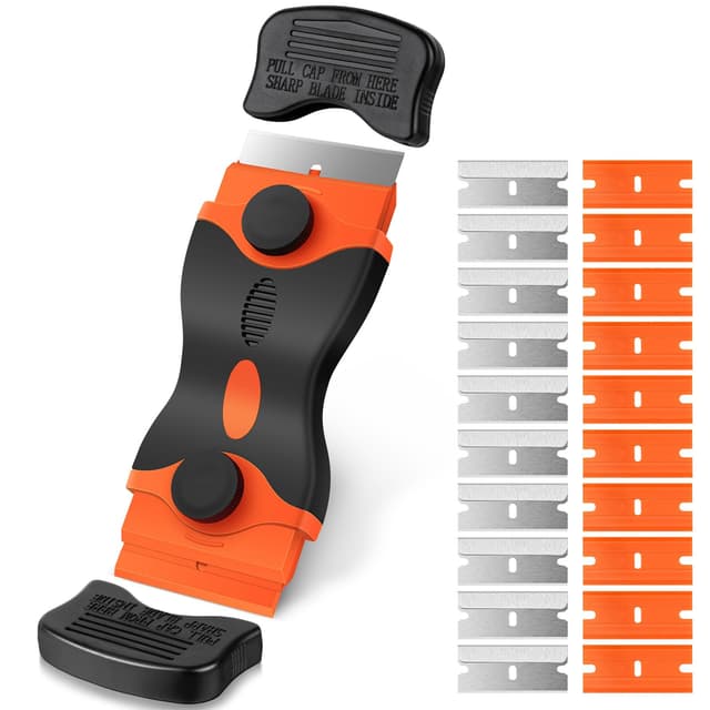 Ainiv Schaber Set, Stabiler Kochfeldschaber mit 20 Ersatz-Klingen, Schaber Küchenschaber, Kochfeldschaber, Reinigungsschaber, Herd Glasschaber, Herdschaber für Backofen, Glaskeramik-Orange Doppelkopf - Orange