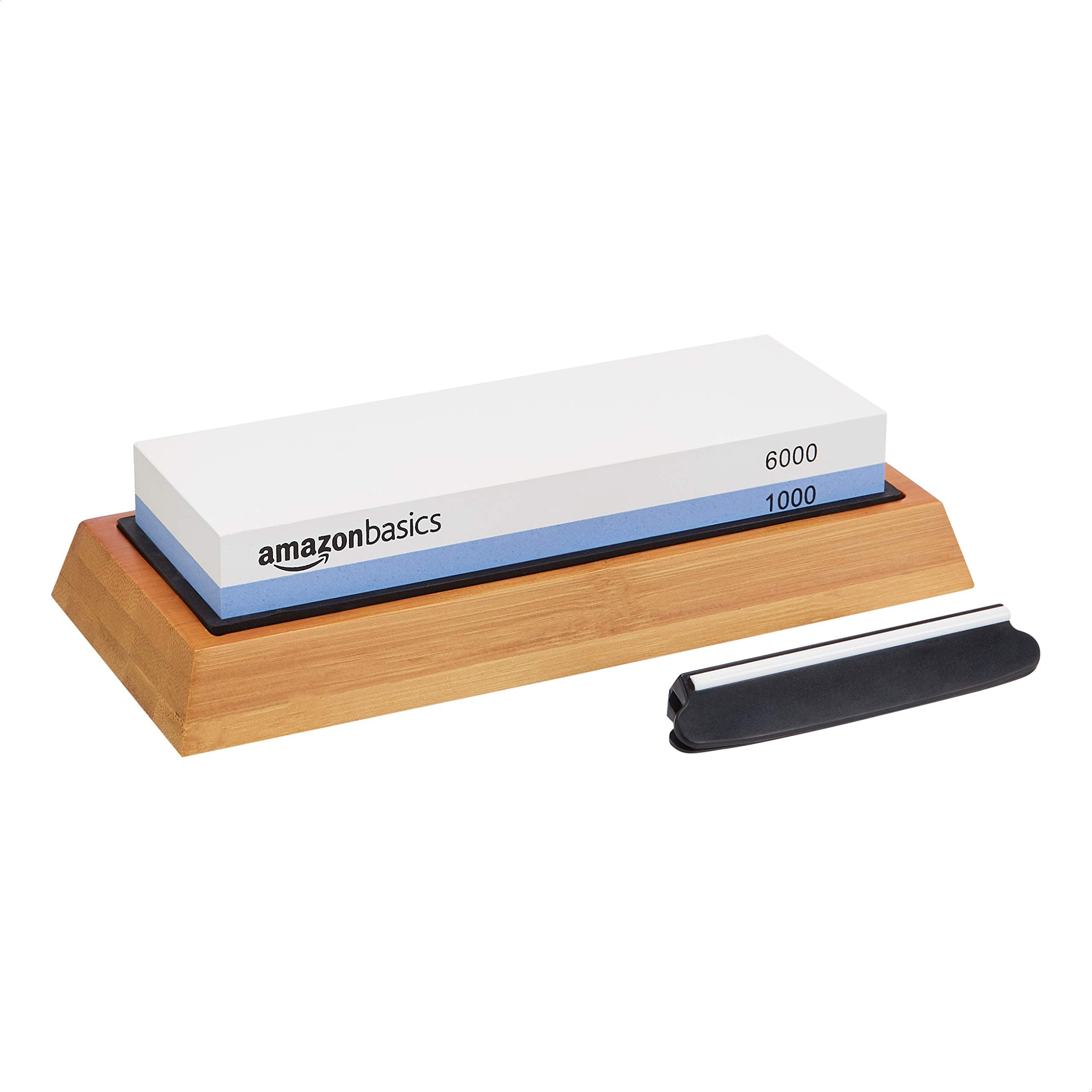 Amazon Basics Messerschärfstein, doppelseitig, Körnung 1000/6000, mit rutschfester Bambusunterseite, Schwarz, Blau und Weiß, 21,34 x 9,14 x 4,57 cm Körnung: 1000/6000 Angebot bei HelloDeals