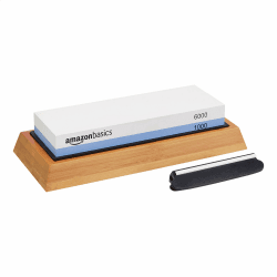 Amazon Basics Messerschärfstein, doppelseitig, Körnung 1000/6000, mit rutschfester Bambusunterseite, Schwarz, Blau und Weiß, 21,34 x 9,14 x 4,57 cm Körnung: 1000/6000 Angebot bei HelloDeals
