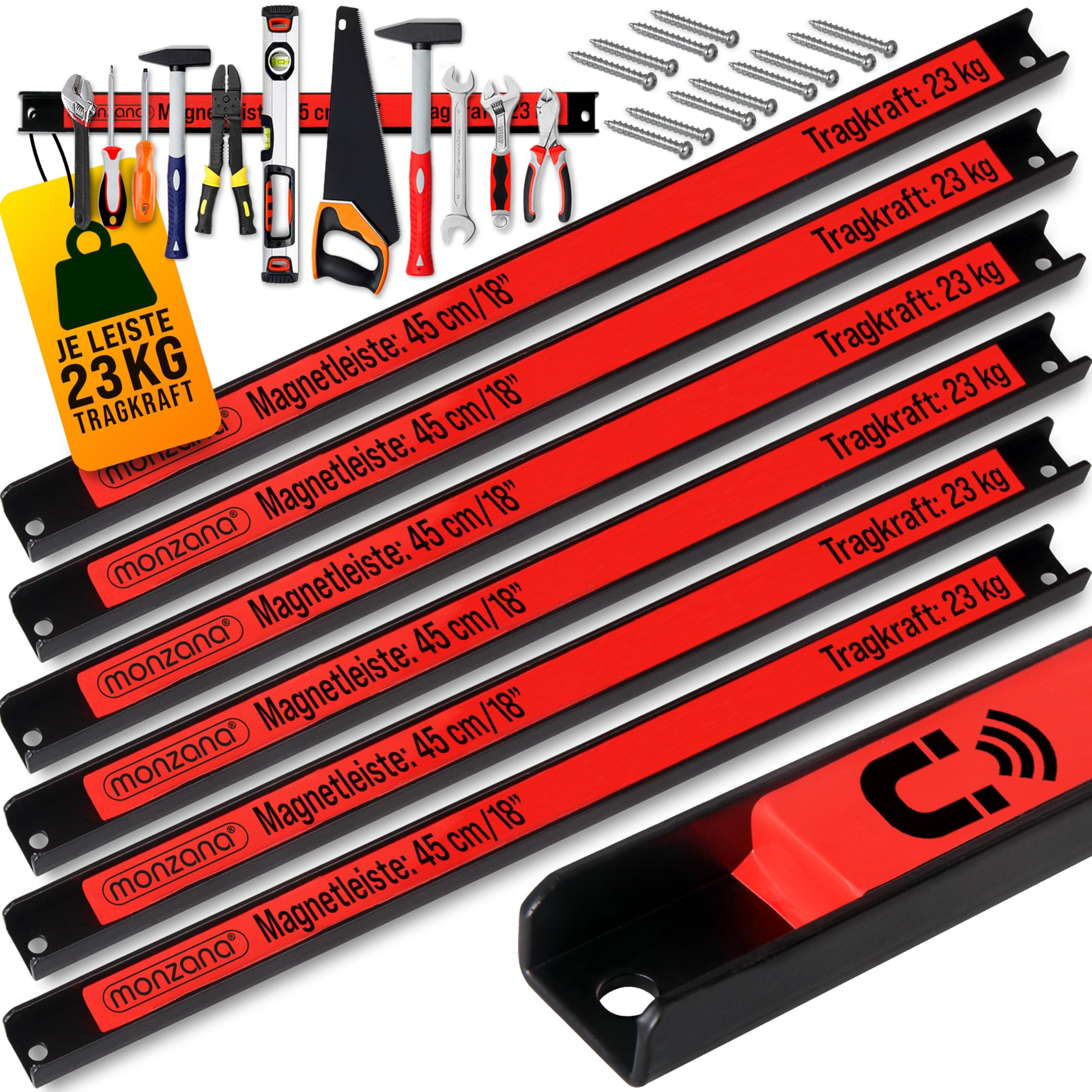 DEUBA® 6x Magnetleiste 45cm 23kg Tragkraft Magnetisch Werkzeugleiste Werkzeughalter Werkzeugwand Werkstatt Werkzeug Organizer inkl. Montagematerial 6x 45 cm Angebot bei HelloDeals