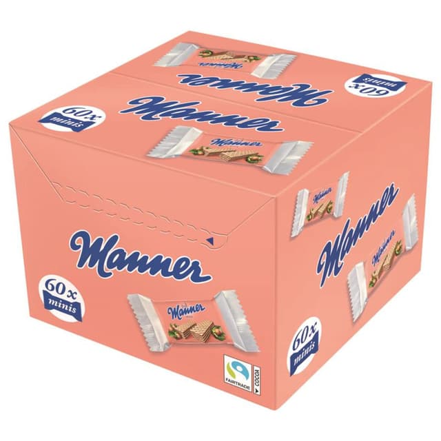 Manner Neapolitaner Waffeln | einzelverpackte vegane knusprige Kekse mit Haselnusscreme | 60er Pack (60 x 15 g) Haselnuss 900g (60er Pack)