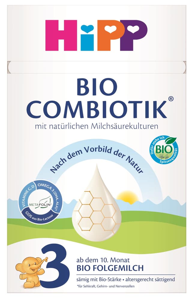 HiPP 3 Bio Combiotik (4 x 600g), Folgemilch ab 10. Monat, mit natürlichen Milchsäurekulturen, Vitamine C und D, GOS, Omega-3 (DHA, ALA), in bester Bio-Qualität 600 g (4er Pack)