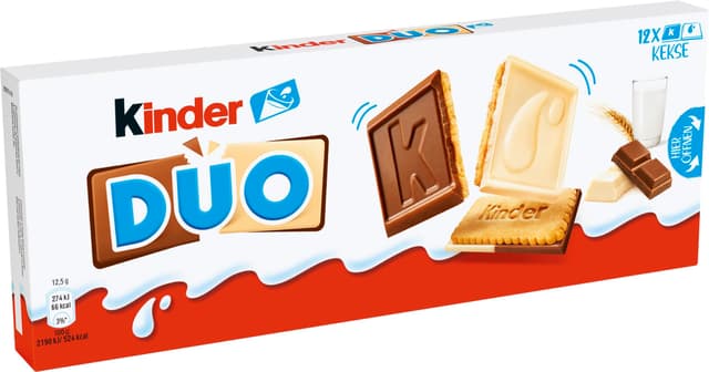 kinder DUO – Knusprige Kekse mit Schokoladentäfelchen aus Vollmilch-und weißer Schokolade – Leckerer Snack für zwischendurch – Zum Teilenund Genießen – 1 Packung à 150g mit 12 Keksen 150 g (Lot de 1)