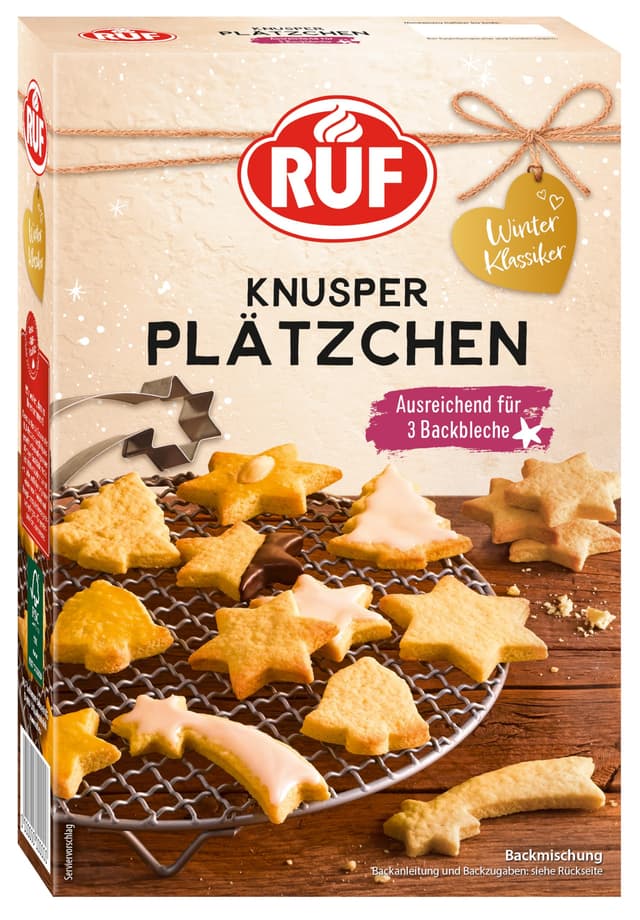 RUF Knusper Plätzchen, klassische Butter-Plätzchen Backmischung für die Weihnachtsbäckerei zu Hause, ausreichend für 3 Backbleche, zum bunten Dekorieren, 1x450g, Creme Butterplätzchen