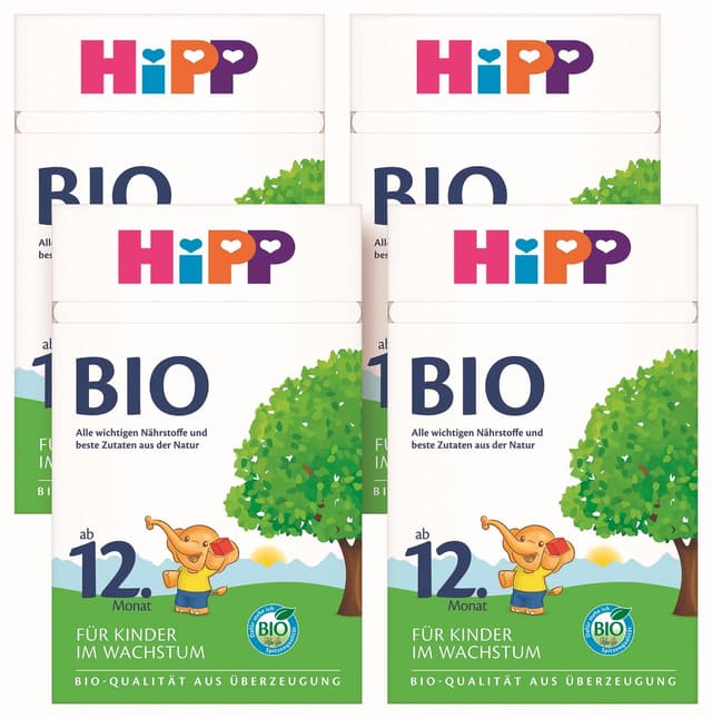 HiPP Bio Kindermilch (4 x 600g), nach 12. Monat, mit Calcium, Eisen, Vitamin C und D, für Kleinkinder im Wachstum, in bester Bio-Qualität 1 g (4er Pack)