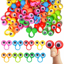 Felly 100PCS Augen Finger Spielzeug, Farbe Eye Ring Fingerpuppen Haben Spielen für Kinder, Pädagogisches Fingerspielzeug, Glubschaugen Parteibevorzugung, Party Taschen für Kindergeburtstags Halloween Angebot bei HelloDeals