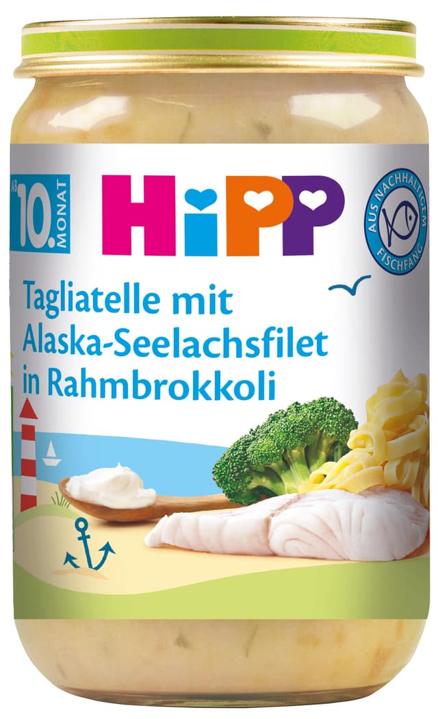 HiPP Tagliatelle mit Alaska-Seelachsfilet in Rahmbrokkoli, 6er Pack (6 x 220 g) 220 g (6er Pack) Tagl./Lachs/Brokk.