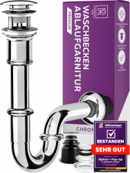 M. ROSENFELD HOME Ablaufgarnitur Waschbecken POP UP mit Überlauf + Universal Röhrensiphon für Waschbecken, Waschtisch Geruchsverschluss aus Messing Chrom Pop-up + Röhren Siphon Angebot bei HelloDeals