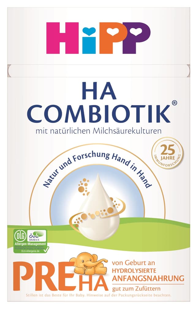 HiPP PRE HA Combiotik (4 x 600g), hydrolysierte Anfangsmilch von Geburt an, mit natürlichen Milchsäurekulturen, für sensible Immunsysteme