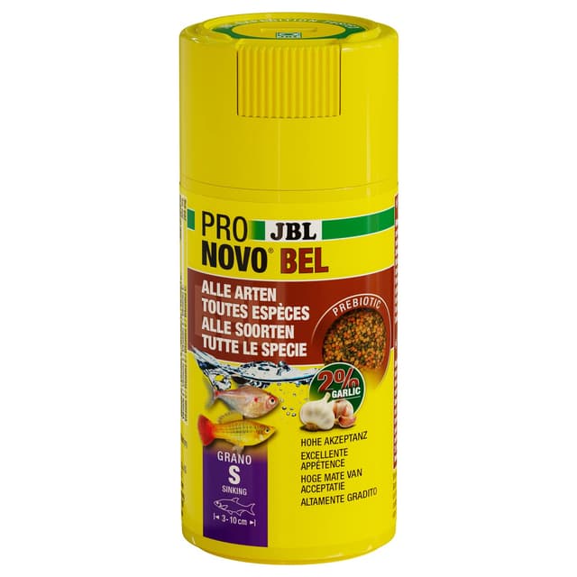 JBL PRONOVO BEL GRANO, Hauptfutter für alle Aquarienfische von 3-10 cm, Fischfutter-Granulat, Klickdosierer, Größe S, 100 ml ProNovo Bel Grano 56 g (1er Pack) 3-10 cm Fischgröße (S)