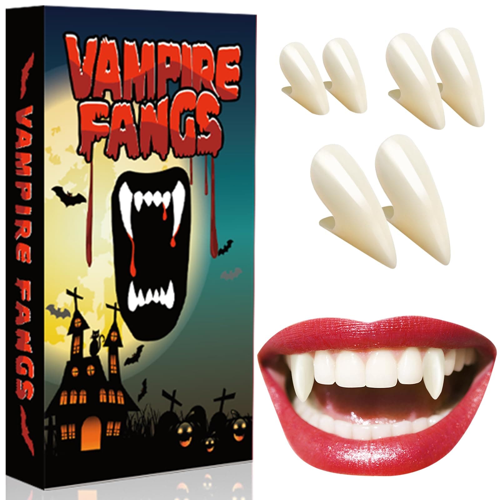 Halloween Vampir Zähne Erwachsene Vampirzähne: Vampire Teeth Fangs Halloween Vampir Schminke Cosplay Kostüm Accessoires Damen Herren Kinder Vampirgebiss, Horror Werwolf Zähne Eckzähne Fangzähne Kleber