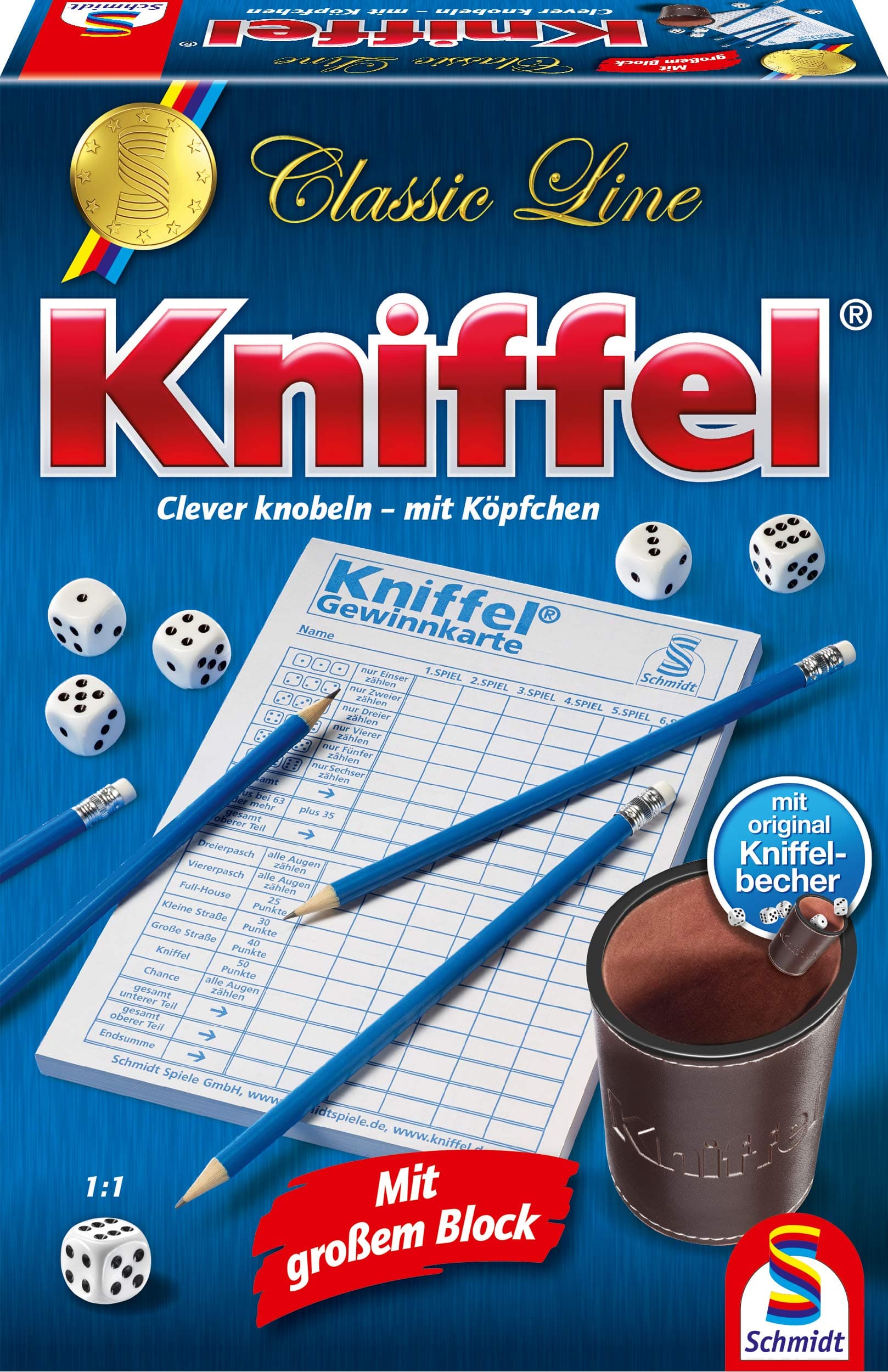 Schmidt Spiele 49203 Kniffel, Classic Line, mit großem Block, mit original Kniffelbecher STK Angebot bei HelloDeals