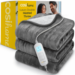 Cosi Home Heizdecke 200 x 150 cm - Elektrische Wärmedecke mit Abschaltautomatik, Überhitzungsschutz, Waschbar, Kuscheliges Sherpa & Fleece, 10 Heizstufen mit digitaler Fernbedienung - Grau 200 x 150 Grau Sherpa