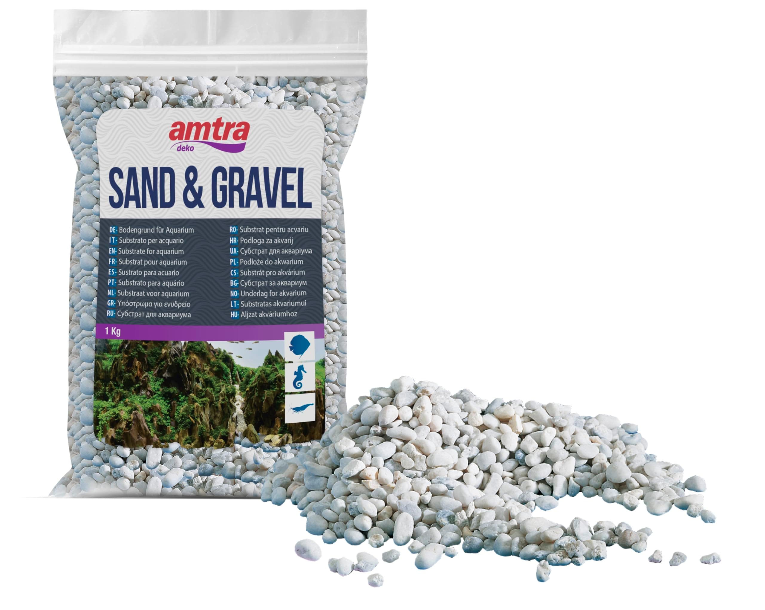 Amtra Gravel - Natürlicher Aquarienkies, dekorative Erde, grobe weiße Körnung, Größe 4-8 mm, Größe 1 kg Weiß 1 kg (1er Pack)