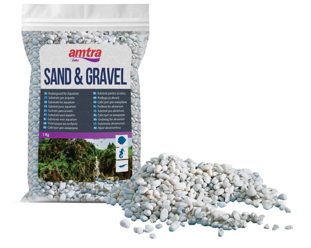 Amtra Gravel - Natürlicher Aquarienkies, dekorative Erde, grobe weiße Körnung, Größe 4-8 mm, Größe 1 kg Weiß 1 kg (1er Pack)