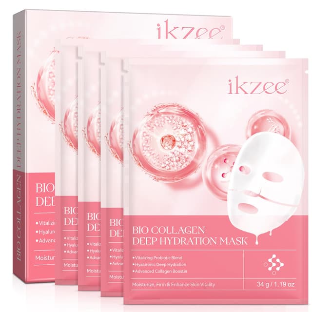 Bio Collagen Real Deep Mask, Minimiert die Poren, Reduziert Feine Linien und Falten, Hydrogel Maske für die Nacht, Glättet und Hydratisiert mit Glow-Effekt, Tuchmaske für Alle Hauttypen, 4 Stück