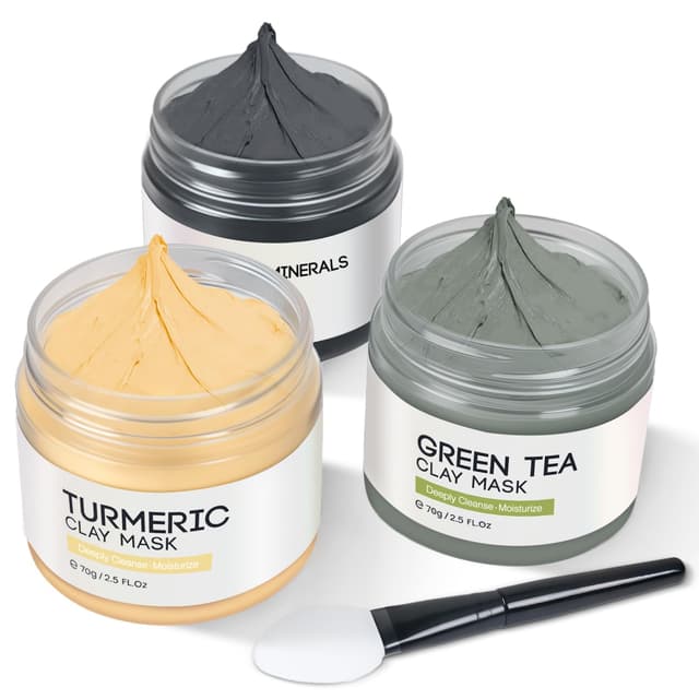 Gesichtsmaske, Kurkuma Tonerde Maske, Totes Meer Maske, Grüner Tee Gesichtsmaske, Masken-Set für Tiefenreinigung, Mitesser, Akne und Ölkontrolle, Clay Face Mask, 3x70g
