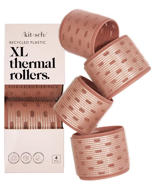 Kitsch XL Ceramic Thermal Hair Rollers for Short Hair - Velcro Rollers | Rollers Hair Curlers for Long Hair | Large Velcro Hair Roller Medium Hair | Self-Grip Hair Rollers | Velcro Curlers -4pcs Terra Terracotta