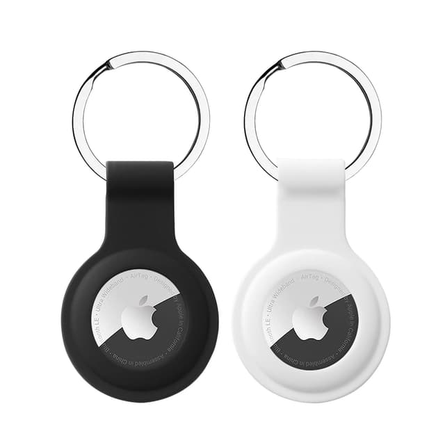 2 Stück Schlüsselanhänger für Apple AirTag Anhänger, Airtags Hülle Silikon Case Cover Schutzhülle für Air Tag mit Key Ring Schwarz & Weiß