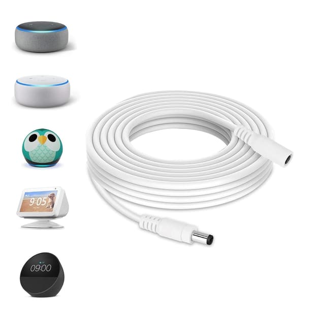 Echo Dot Show Stromverlängerungskabel 5 Meter für Echo Show 5 (1. Gen/ 2. Gen), Echo Dot (3rd/4th/5th Gen.), Echo Spot, Fire TV Cube, Echo Dot with Clock, Echo Dot Kids Edition, Alexa Amazon, 18AWG 5M-White