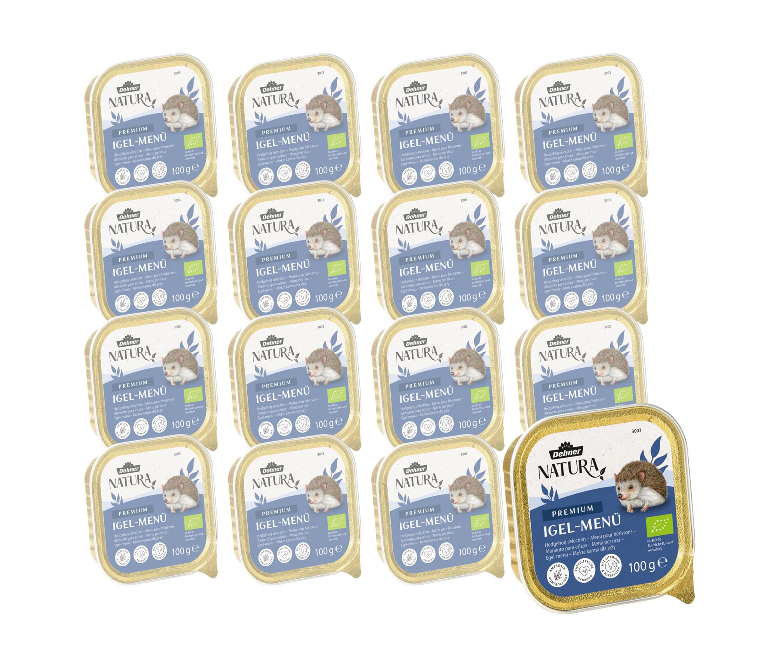 Dehner Natura Igel-Menü | artgerechtes Igelfutter, Nassfutter, vollwertiges Alleinfutter, Spezialfutter | Ganzjahresfütterung, Überwinterung | proteinreich | 16 x 100 g Single