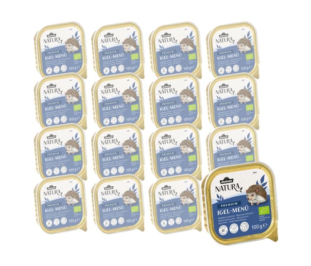Dehner Natura Igel-Menü | artgerechtes Igelfutter, Nassfutter, vollwertiges Alleinfutter, Spezialfutter | Ganzjahresfütterung, Überwinterung | proteinreich | 16 x 100 g Single