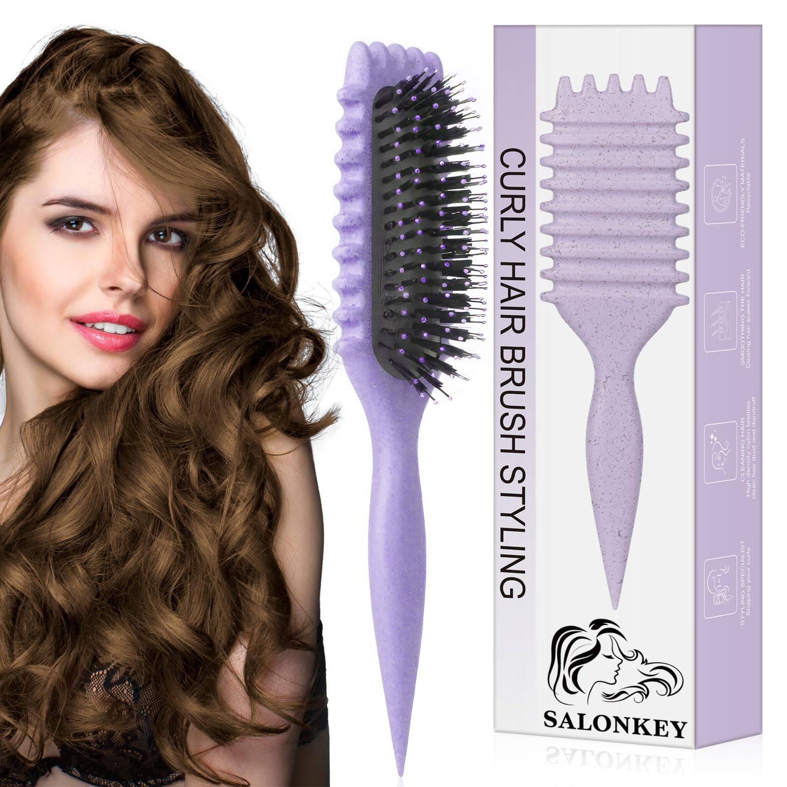 Lockenbürste für Definierte Locken – Antistatische Stylingbürste mit Belüftungsdesign für Nasses & Trockenes Haar, Ideal für Lockige Haare und Volumenpflege(Lila)