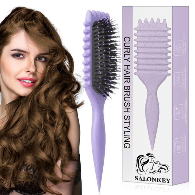 Lockenbürste für Definierte Locken – Antistatische Stylingbürste mit Belüftungsdesign für Nasses & Trockenes Haar, Ideal für Lockige Haare und Volumenpflege(Lila)