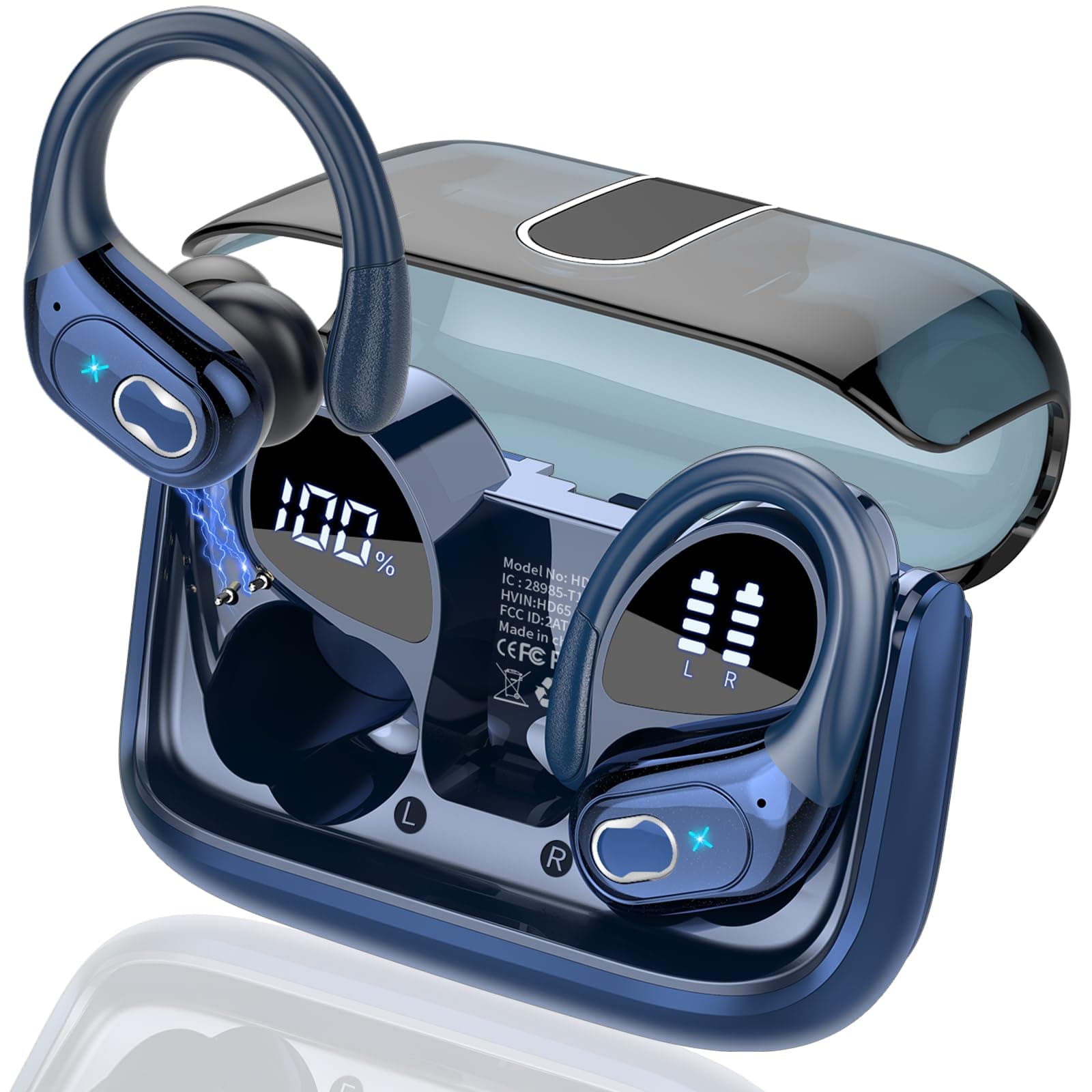 AI Kopfhörer Übersetzer, 3-in-1Bluetooth 5.4 Echtzeit Sprachübersetzer Kopfhörer 164 Sprachen mit App, 75Std Übersetzer mit Ohrhaken und ENC Mic, 6 Übersetzungsmodi für Business, Blau