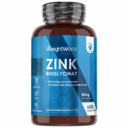 Zink Tabletten - 400 vegane Tabletten - 1+ Jahr Vorrat - Zinc trägt zur Aufrechterhaltung eines normalen Testosteronspiegels im Blut bei(EFSA) - Zink Bisglycinat - Alternative zu Tropfen - WeightWorld