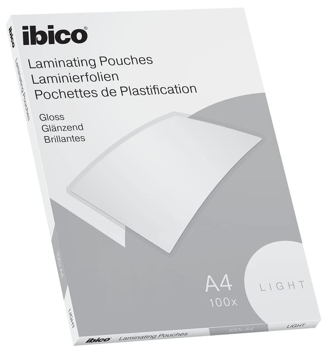 Ibico Basics Laminierfolien A4 Leicht, Heißlaminierfolien glänzend, 100 Stück, Extra Dünn, Transparent, Kristallklar, Runde Ecken, Ideal für Schule oder Büro, 627308