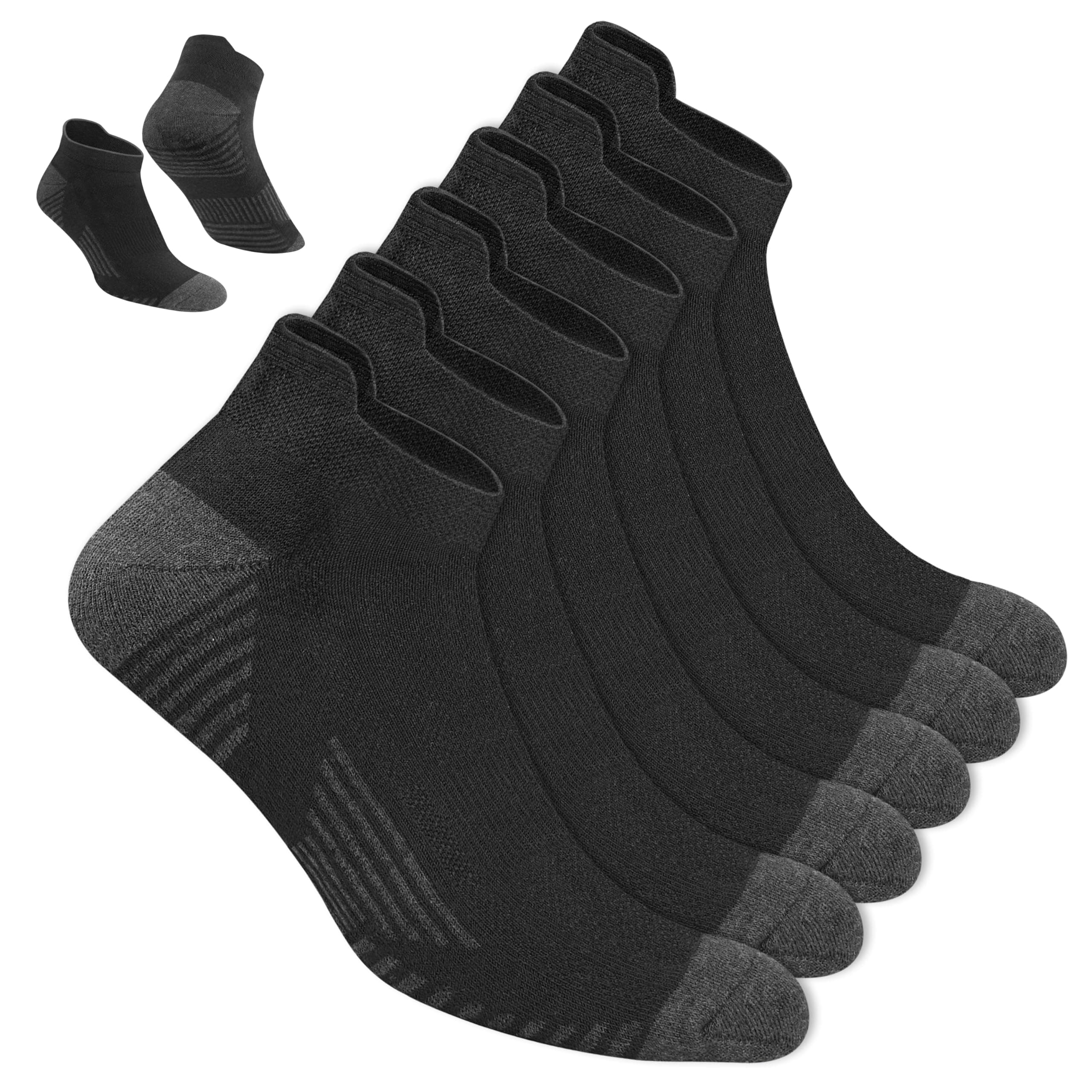 NAVYSPORT Sportsocken aus Baumwolle für Herren, Pack of 6 Pairs 43-46 Knöchellang Schwarz (6P)