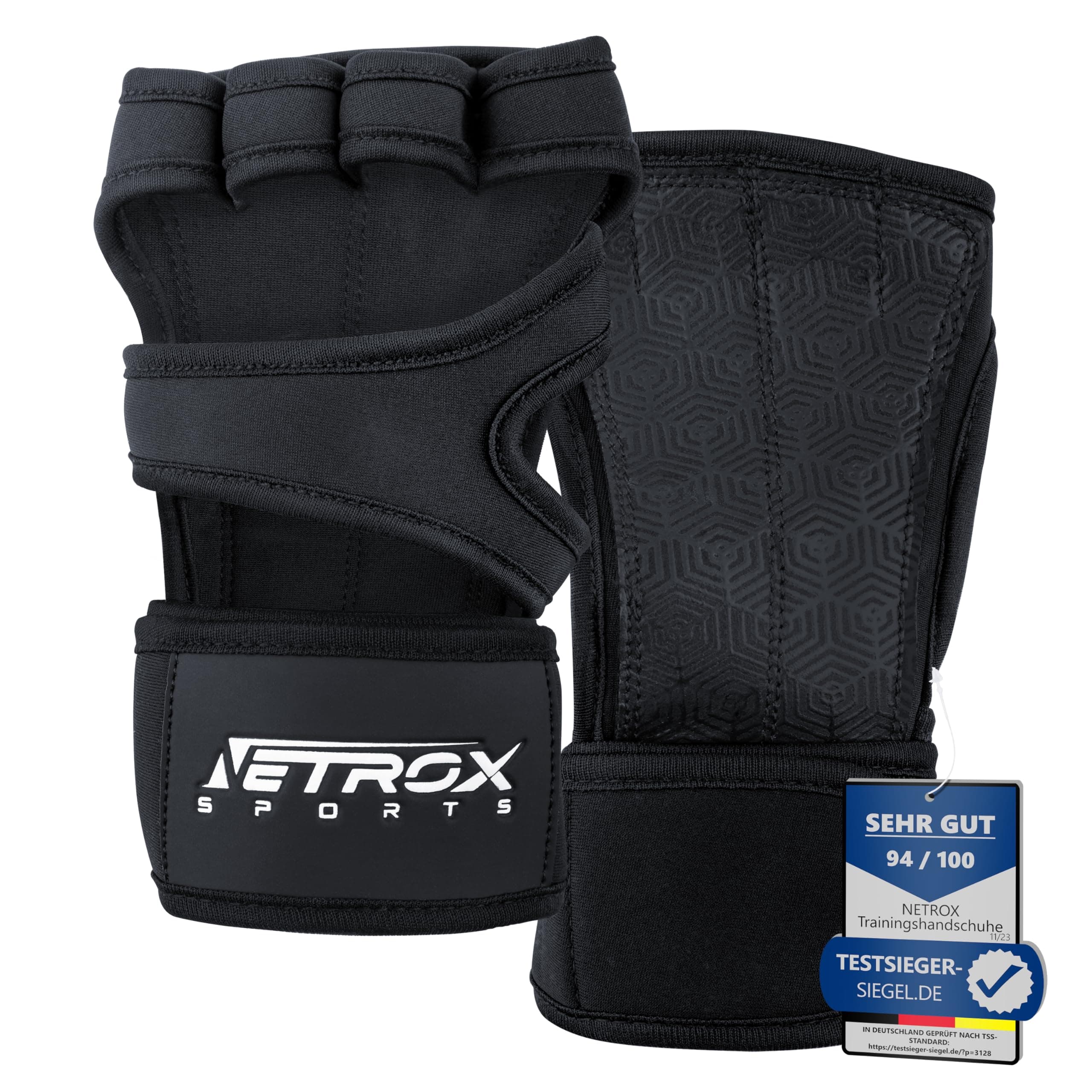 NetroxSports - Trainingshandschuhe mit Handgelenkbandage für Krafttraining Kraftsport - Fitness Handschuhe Gym mit Handgelenkschutz Herren & Damen - Sporthandschuhe Fitnesshandschuhe Sport Training Schwarz L