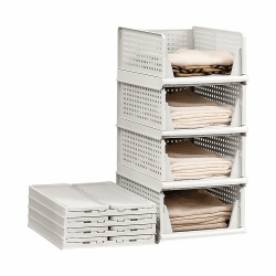 Lacusmall 4 Pack Stapelbar Schrank Kleiderschrank Organizer, Multifunktionale Faltbare Schrank Organizer, Schublade Aufbewahrungsbox für Bad Schlafzimmer Kleiderschrank Lagerung, Weiß