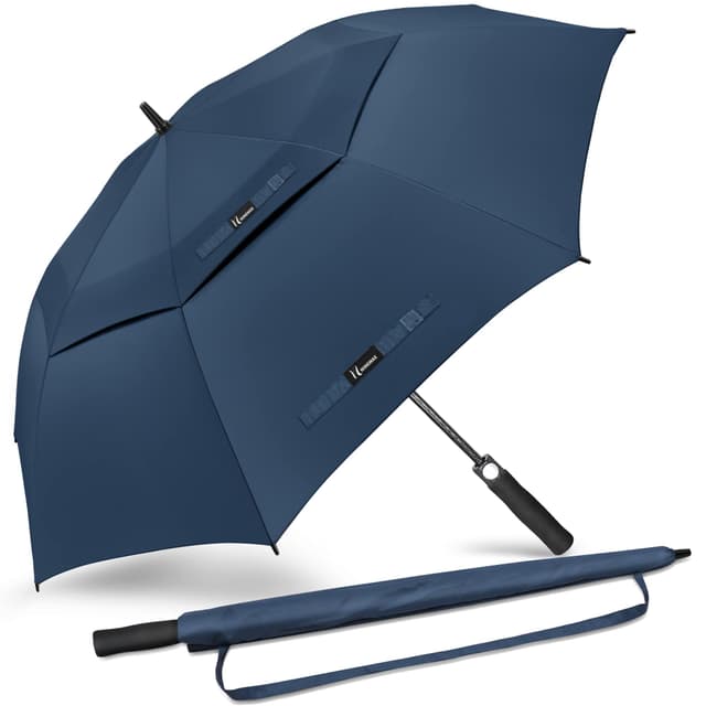NINEMAX Regenschirm Groß Sturmfest,Golf Stockschirm Automatik Auf,L/XL/XXL Regenschirm für Herren Damen,Doppelt üBerdachung BelüFtet Marineblau L / 137CM