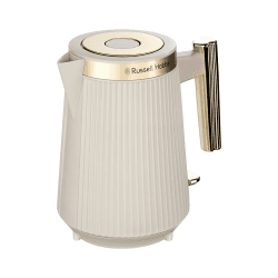 Russell Hobbs Wasserkocher [1,7L, 2400W] Brontë Stone (Mattes Design, Goldakzente, Ausgusstülle, Wasserstandsanzeige, Herausnehmbarer Kalkfilter, Beleuchtung, Deckelöffnung per Knopfdruck) 26751-70