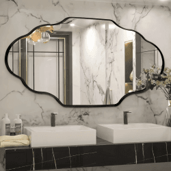 Clevich Spiegel Asymmetrisch 66x116cm Rahmen Alu, HD Glas Wandspiegel, Moderner Dekor-Spiegel, Schlankes Modernes Design, für Bad Badezimmer Wohnzimmer Flur Schlafzimmer Wand Laternen-Design, Schwarz