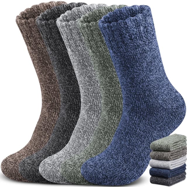 Yeblues 5 Paar Thermosocken Herren, Wintersocken Herren Dicke Warme,Wollsocken Thermo Socken Männer, Atmungsaktiv Warm Merino Winter für Outdoor Wandersocken Skisocken 47-50 Socken 5 Paar